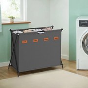 Cesto para roupa suja 155 litros com 4 compartimentos cinza ardósia