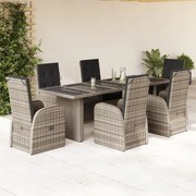 vidaXL 7 pcs conjunto de jantar p/ jardim c/ almofadões vime PE cinza