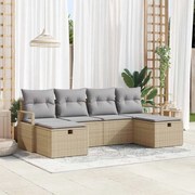 vidaXL Sofá de Jardim em 6 Peças com Almofadas em Rattan Sintético Beige