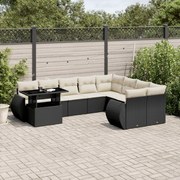 vidaXL 10 pcs conjunto sofás de jardim c/ almofadões vime PE preto