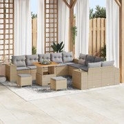 vidaXL Sofá de Jardim de 13 Peças com Almofadas Bege em Rattan Sintético e Acácia.