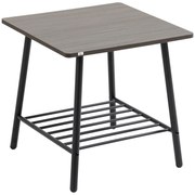 HOMCOM Mesa de Apoio com 2 Prateleiras de Armazenamento Mesa Lateral de Estilo Industrial 50x50x50cm Marrom | Aosom Portugal