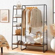 Cabide Guarda Roupa com prateleiras e ganchos 45 x 120 x 160 cm Castanho Vintage e Preto