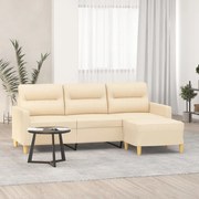 Sofá de 3 lugares com apoio de pés 180 cm tecido cor creme