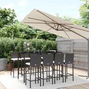 9 pcs conjunto de bar para jardim c/ almofadões vime PE preto