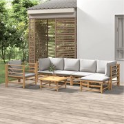 vidaXL 7 pcs conj. lounge de jardim bambu c/ almofadões cinzento-claro