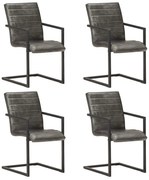 vidaXL Cadeiras de jantar cantilever 4 pcs couro genuíno cinzento