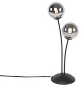 Candeeiro de mesa moderno preto 2 luzes com vidro fumê - Atenas