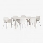 Conjunto De Mesa Retangular Arnadine (180x100 Cm) E 6 Cadeiras De Jantar Lynette Gardénia Branco - Sklum
