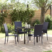vidaXL Conjunto de Jantar para Jardim 5 pcs Preto Rattan de PE