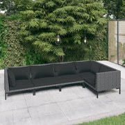 vidaXL 5 pcs conj. lounge jardim c/ almofadões vime PE cinzento-escuro