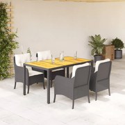 vidaXL 5 pcs conjunto de jantar p/ jardim c/ almofadões vime PE preto