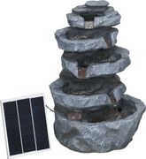Outsunny Fonte de Jardim Solar em Cascata de 5 Níveis em Resina com Luzes LED e Bomba Cinza | Aosom Portugal