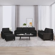 vidaXL 4 pcs conjunto de sofás com almofadões couro artificial preto