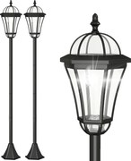 Outsunny Conjunto de Candeeiros Solares de Jardim com Luzes LED Branca 3500K Impermeável IP44 Sensor de Noite 18,5x18,5x129cm Preto | Aosom Portugal