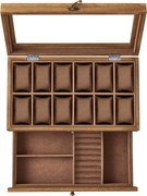 Caixa organizadora de relógios com 12 compartimentos e tampa de vidro | SONGMICS | 34 x 19 x 12.5 cm | JOW012K01.