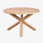 Mesa De Jantar Redonda Em Mdf E Madeira (ø120 Cm) Mieren Madeira Natural - Sklum