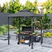 Tenda para churrasco de dois andares com cobertura para jardim e iluminação LED, 240 x 150 x 250 cm(GRELHADOR NÃO INCLUIDO), cinzento escuro