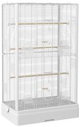 PawHut Gaiola para Pássaros 61x36,5x98 cm com Portas Poleiros Bandeja Removível e Alças para Canários Periquitos Branco | Aosom Portugal
