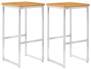 vidaXL Cadeiras de bar 2 pcs madeira acácia maciça e aço inoxidável