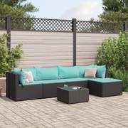 vidaXL 6 pcs conjunto lounge de jardim c/ almofadões vime PE preto