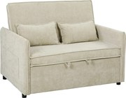 HOMCOM Sofá-Cama 2 Lugares, Sofá-Cama 3 em 1 em Chenille 125 cm com Encosto Ajustável, Assento Largo, 2 Almofadas, Creme | Aosom Portugal