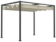 Outsunny Pérgola 298x213x221 cm Pérgola de Jardim com Teto Retrátil de Poliéster com Revestimento Creme