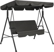 Outsunny Baloiço de Jardim de 3 Lugares com Almofada Toldo Ajustável e Estrutura de Aço para Balcão Terraço 172x110x153 cm Preto | Aosom Portugal
