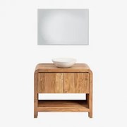 Conjunto De Móvel De Casa De Banho Em Madeira Vacry Castanho Acácia & Cimento Redondo Branco Ø40 Cm Zavion & Led - Sklum