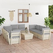 9 pcs conjunto lounge de paletes + almofadões madeira de abeto