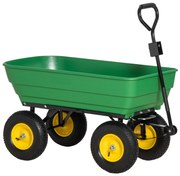 Outsunny Carrinho de Jardim com Caçamba Inclinável até 75° Carrinho de Mão com Guiador Ajustável e Capacidade 125L 118x58x102 cm Verde Escuro | Aosom Portugal