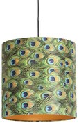 Candeeiro de suspensão com abajur de veludo azul-petróleo com dourado 40 cm - Combi Clássico / Antigo