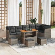 vidaXL Conjunto de Sofá de Jardim com 10 peças e almofadas cinzas em rattan sintético e madeira de acácia.