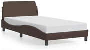 Estrutura cama c/ cabeceira 100x200cm couro artificial castanho