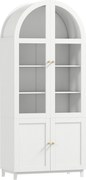 HOMCOM Armário de Cozinha Vitrine Aparador com 4 Portas Sendo 2 em Acrílico e Prateleiras Ajustáveis 78x40x180 cm Branco | Aosom Portugal
