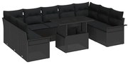 vidaXL Conjunto de Sofás de Jardim com 10 Peças, Almofadas Pretas, em Rattan e Poliéster.
