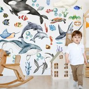 Autocolante de parede em tecido - Mundo subaquático (55 autocolantes)