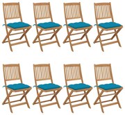 vidaXL Cadeiras de jardim dobráveis 8 pcs c/ almofadões acácia maciça