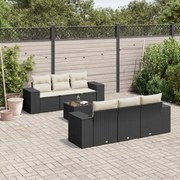 vidaXL 7 pcs conjunto de sofás p/ jardim c/ almofadões vime PE preto
