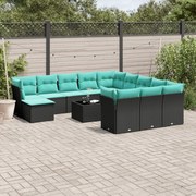 vidaXL 13 pcs conjunto de sofás de jardim com almofadões vime PE preto