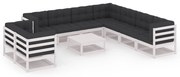 vidaXL 10 pcs conj. lounge de jardim c/ almofadões pinho maciço branco