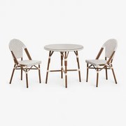 Conjunto De Mesa Redonda Brielle Bistro (80 Cm De Diâmetro) E Duas Cadeiras De Jardim Empilháveis De Alumínio Nude Beige - Gardénia Branco - Sklum