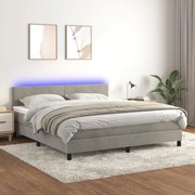 vidaXL Cama box spring c/ colchão/LED 180x200 cm veludo cinzento-claro