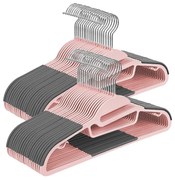 Conjunto 50 cabides em plástico, 0,5 cm de espessura, antideslizantes, cor rosa/cinzento escuro