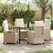 vidaXL Conjunto de Jantar para Jardim com almofada 5 pcs Bege vime PE