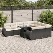 vidaXL 11 pcs conjunto sofás de jardim c/ almofadões vime PE preto