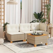 vidaXL Sofá de jardim de 3 lugares com almofadões vime PE bege