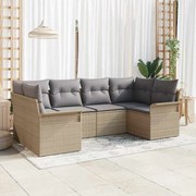 vidaXL Conjunto de Sofá de Jardim com 6 peças e almofadas bege em rattan sintético