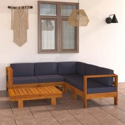 vidaXL 6 pcs conj. lounge de jardim c/ almofadões cinza-escuro acácia