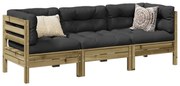 vidaXL 3 pcs conjunto sofás de jardim c/ almofadões pinho impregnado